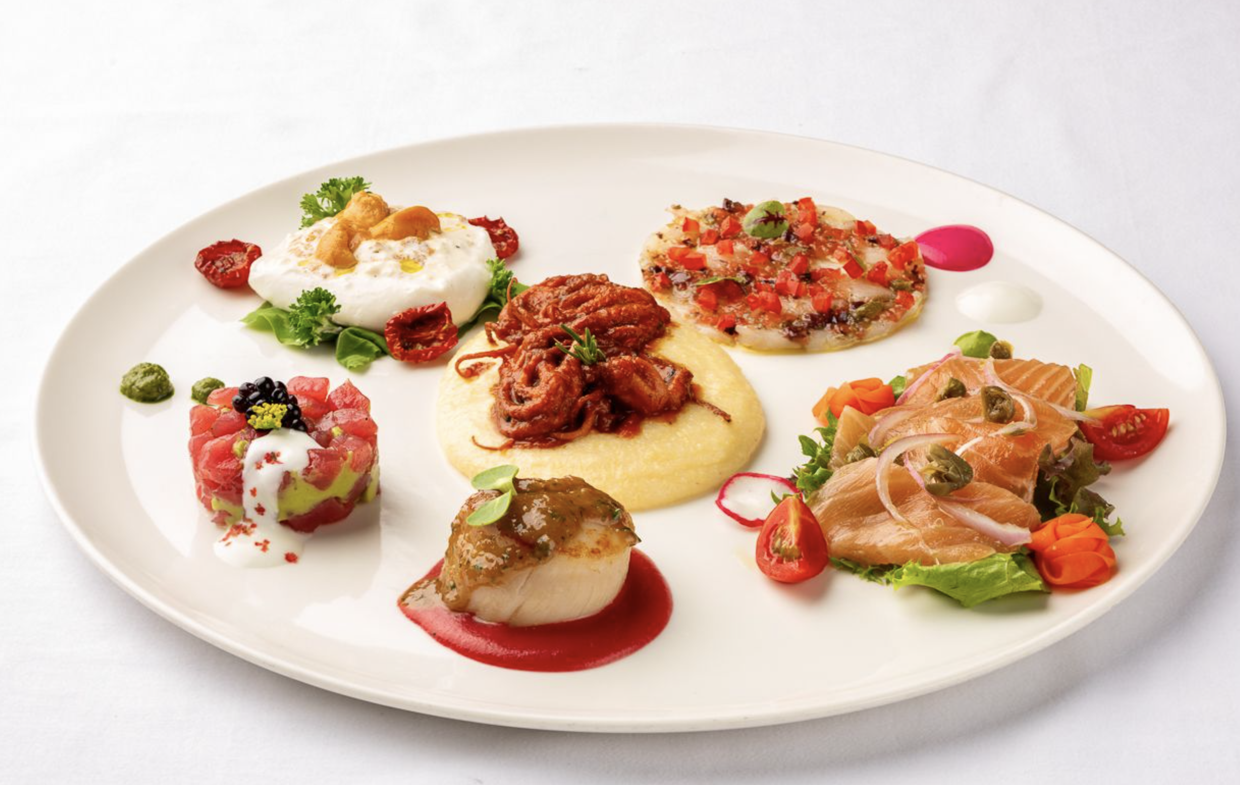 Various of appetizer serving in one dish 
